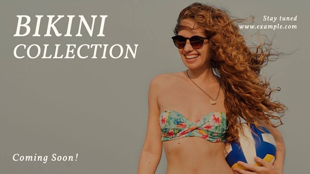 Swimwear & bikini blog banner template, editable text