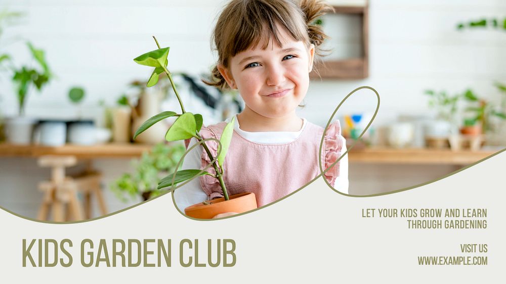 Kids garden club  blog banner template, editable text