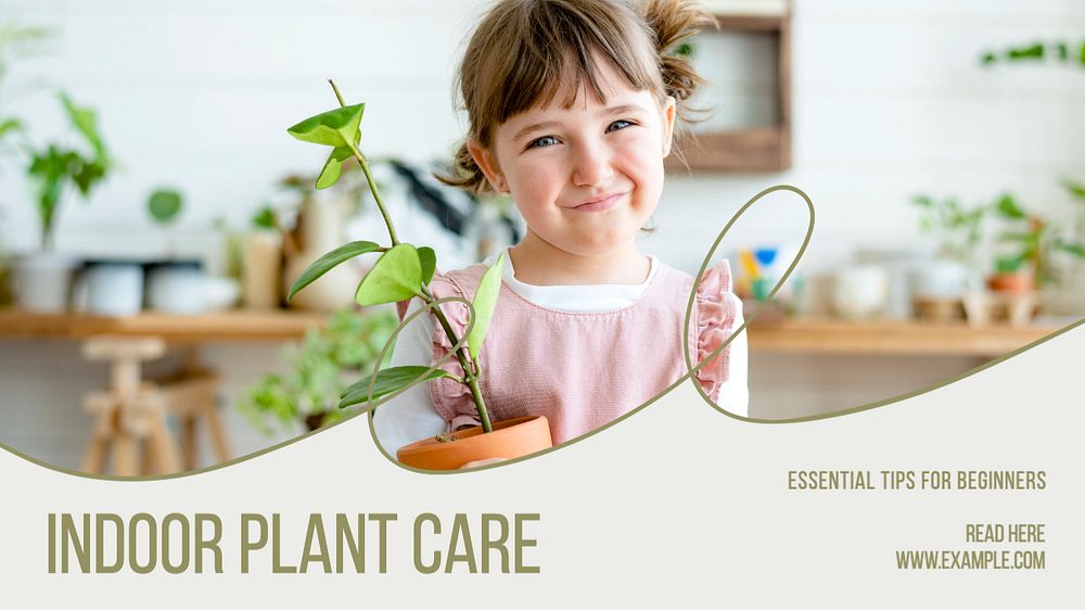 Indoor plant care  blog banner template, editable text