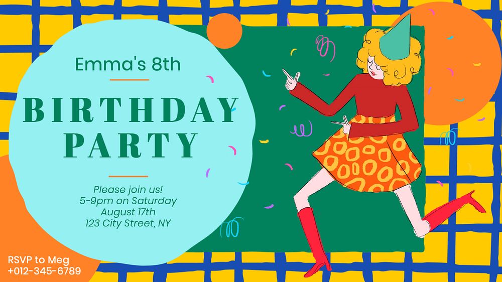 Birthday party blog banner template, editable text