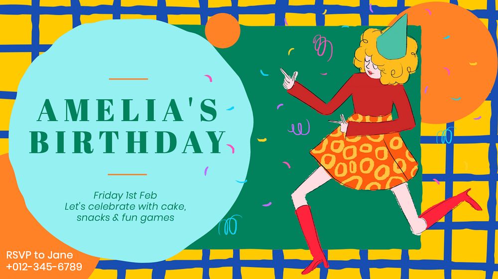 Birthday party blog banner template, editable text