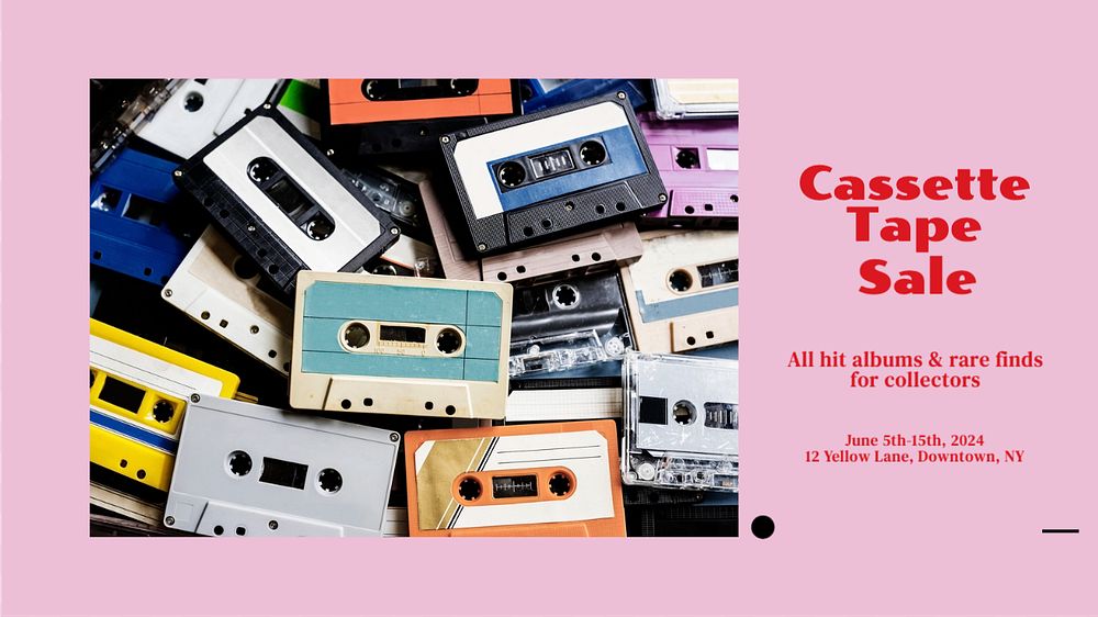Casette tape sale  blog banner template, editable text