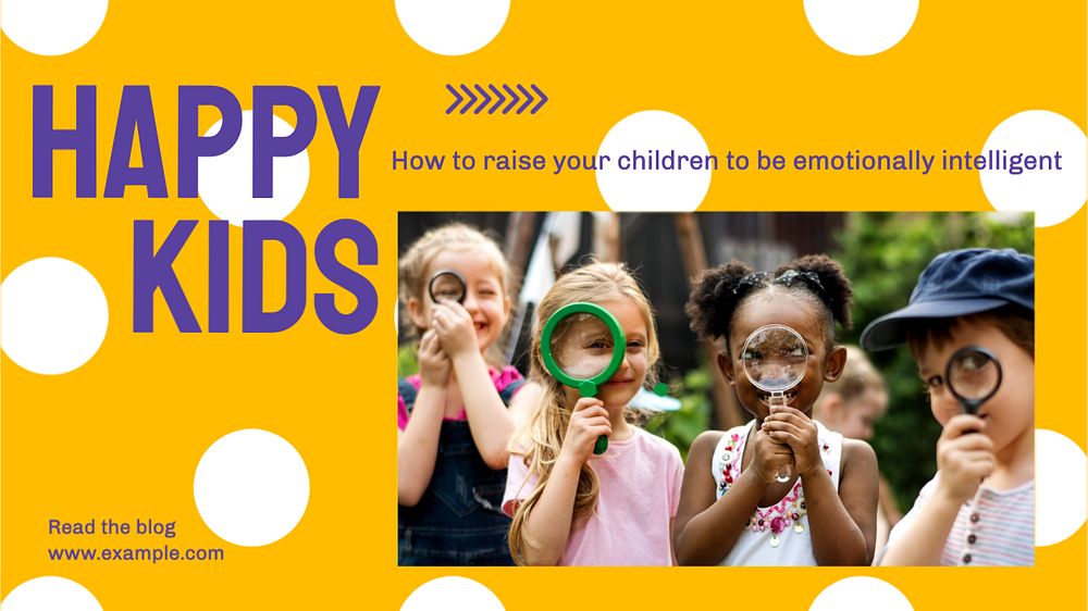 Happy kids blog banner template, editable text