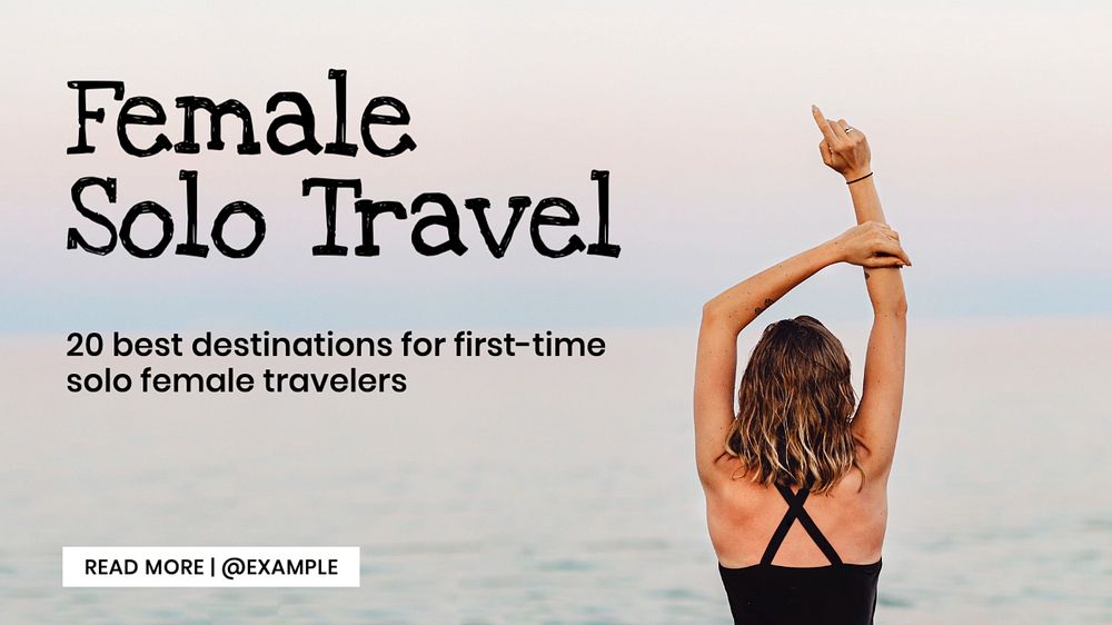 Female solo travel blog banner template, editable text