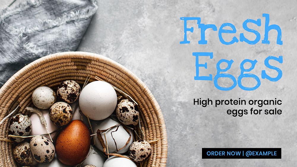 Fresh eggs blog banner template, editable text