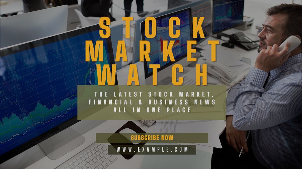 Stock Market Watch blog banner template, editable text