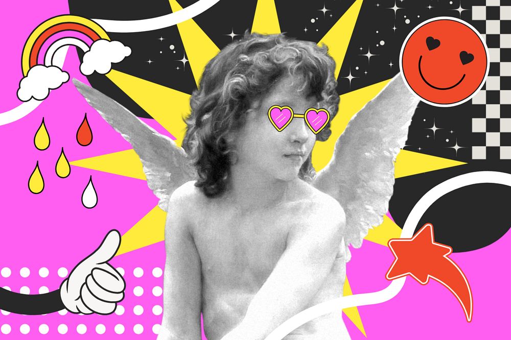 Funky cupid, creative collage art, editable design