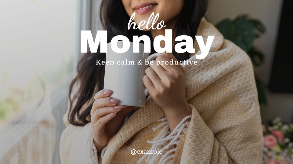 Hello Monday, productivity  blog banner template, editable text