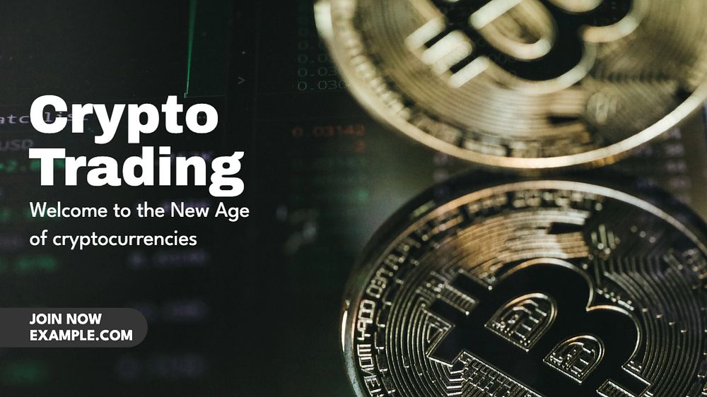 Crypto trading blog banner template, editable text