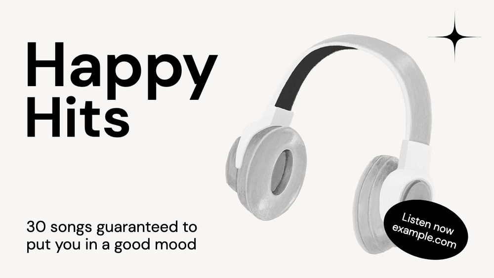 Happy hit music  blog banner template, editable text