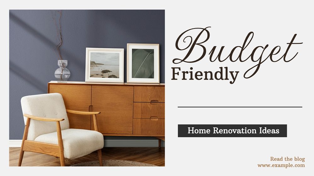 Budget friendly renovation  blog banner template, editable text