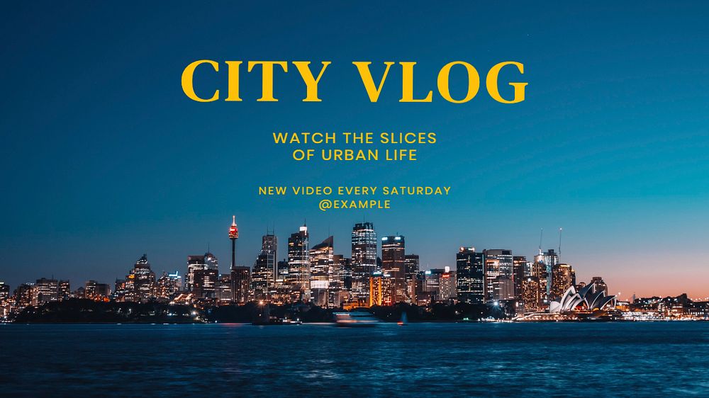 City vlog blog banner template, editable text