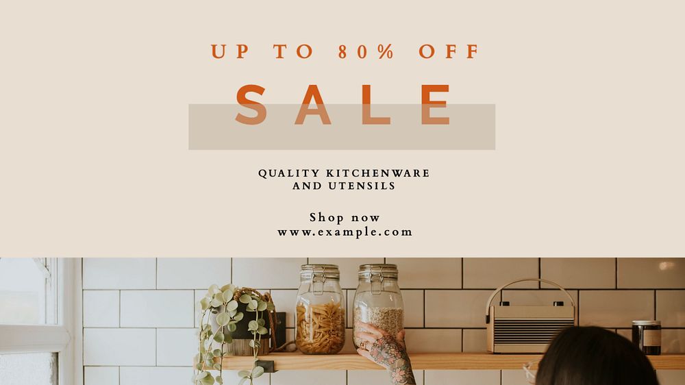 Kitchenware sale  blog banner template, editable text