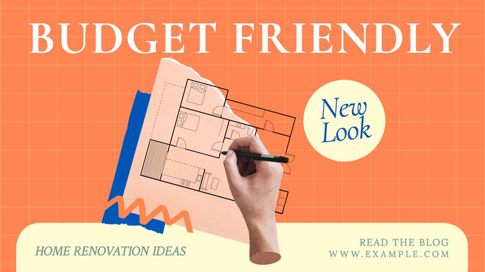 Budget friendly renovation  blog banner template, editable text