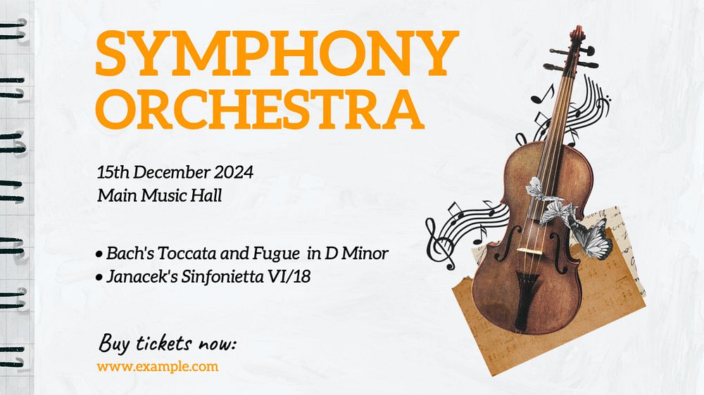 Symphony orchestra concert  blog banner template, editable text