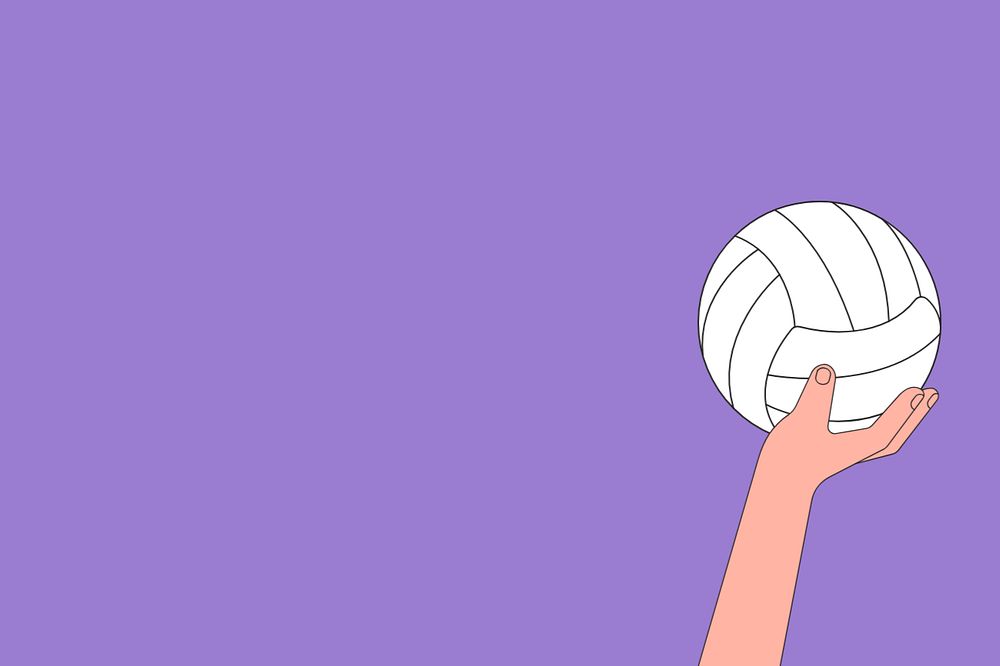 Hand shooting white volleyball background, sports illustration, editable design