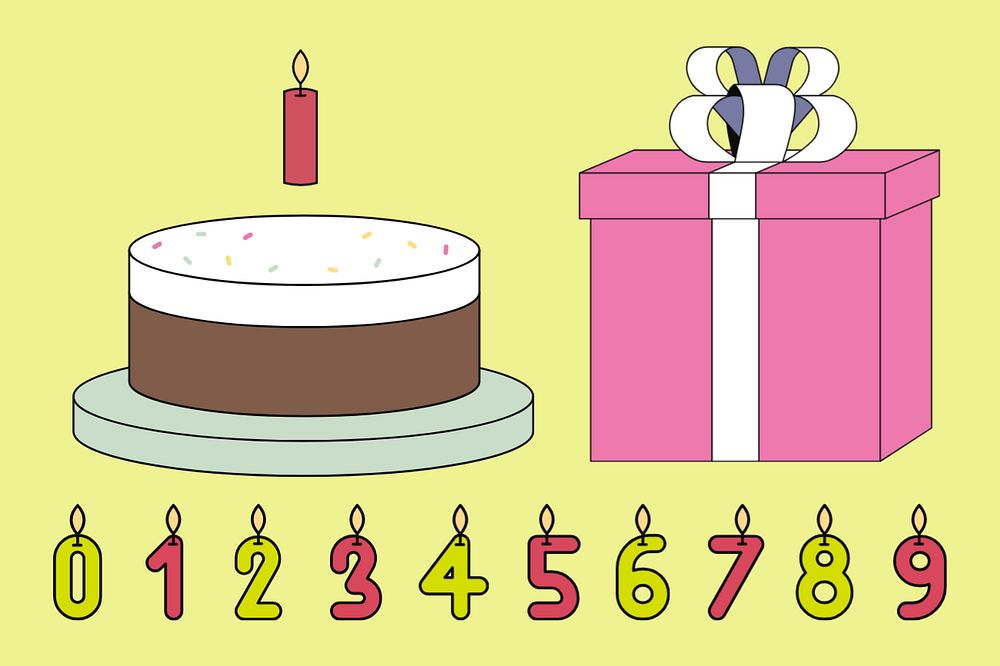 Birthday cake & candles, flat graphic set, editable design