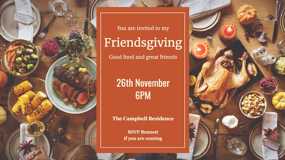 Friendsgiving party  blog banner template, editable text