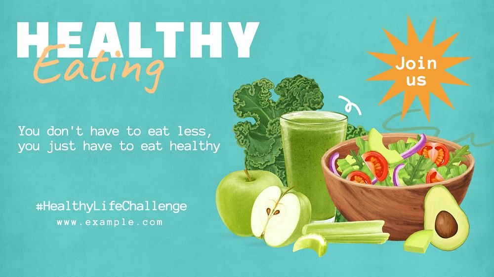 Healthy eating  blog banner template, editable text