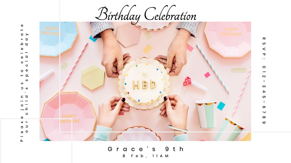 Birthday celebration  blog banner template, editable text