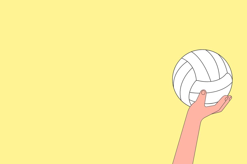 Hand shooting white volleyball background, sports illustration, editable design