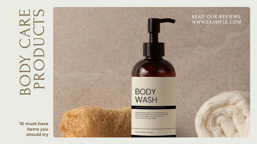 Body care products  blog banner template, editable text