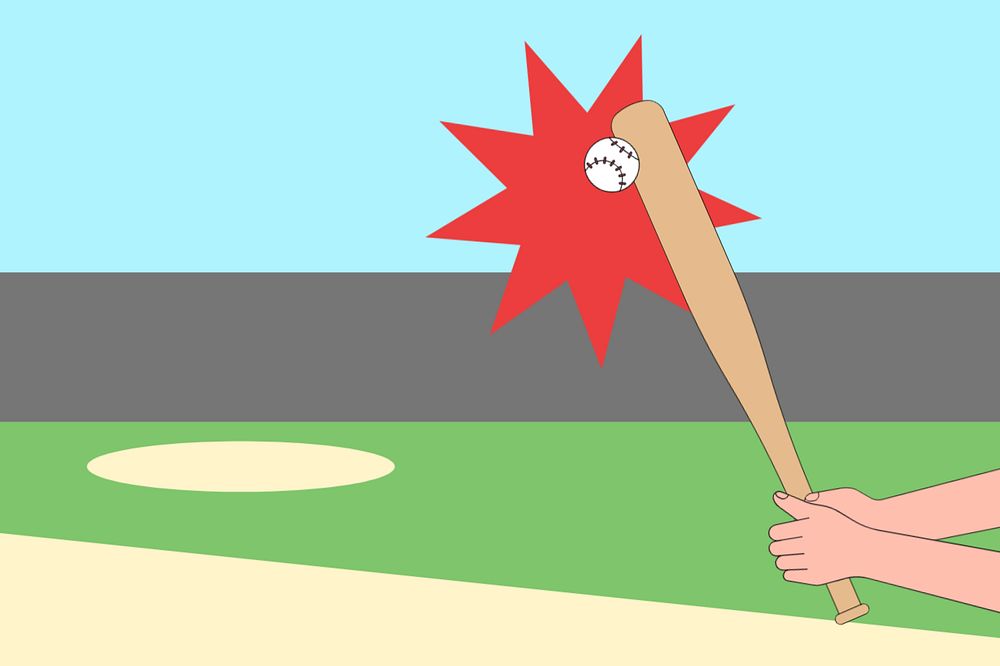 Hands hitting home run baseball background, sports illustration, editable design
