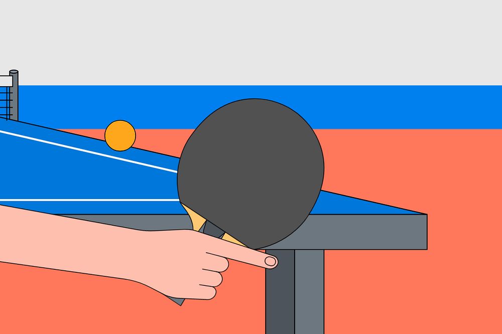 Hand hitting ping pong with paddles background, sports illustration, editable design