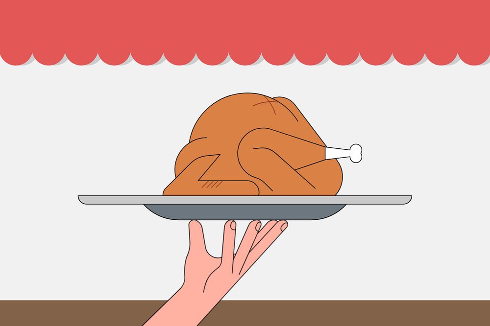 Hand serving turkey chicken background, food illustration, editable design
