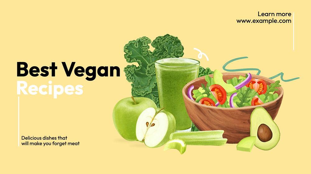 Best vegan recipes blog banner template, editable text