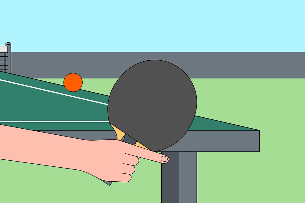 Hand hitting ping pong with paddles background, sports illustration, editable design