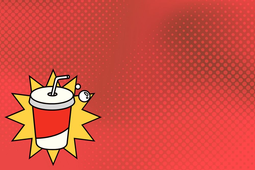 Red half-tone background, retro soda cup illustration, editable design