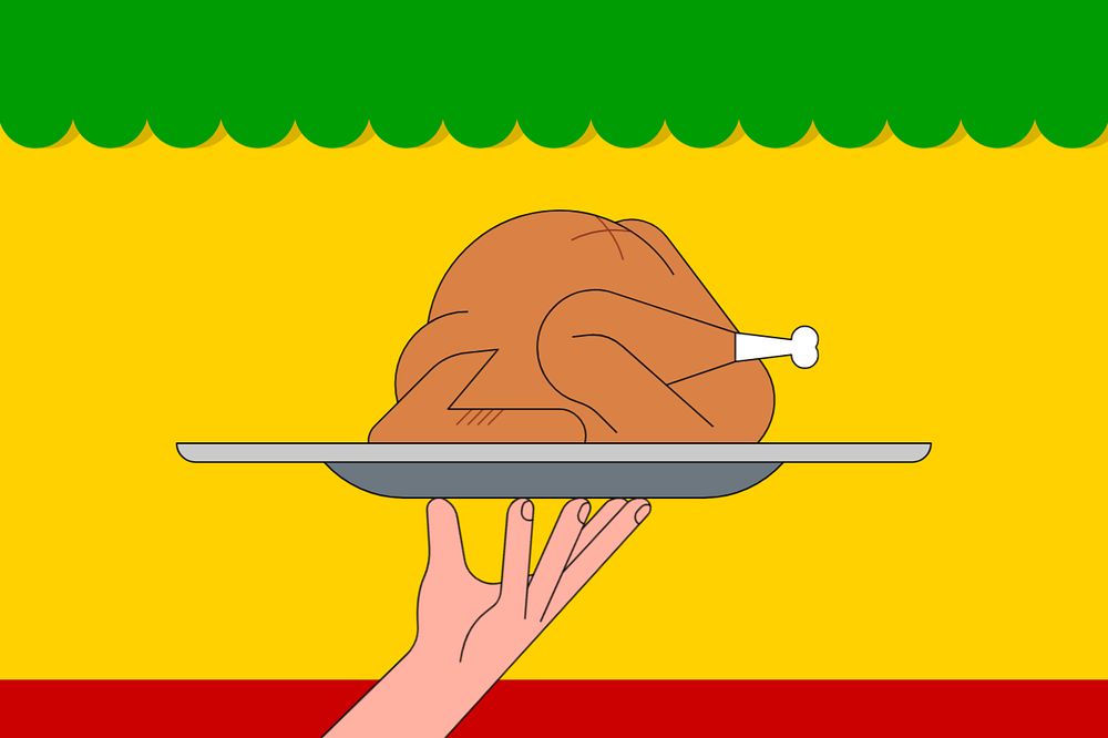 Hand serving turkey chicken background, food illustration, editable design