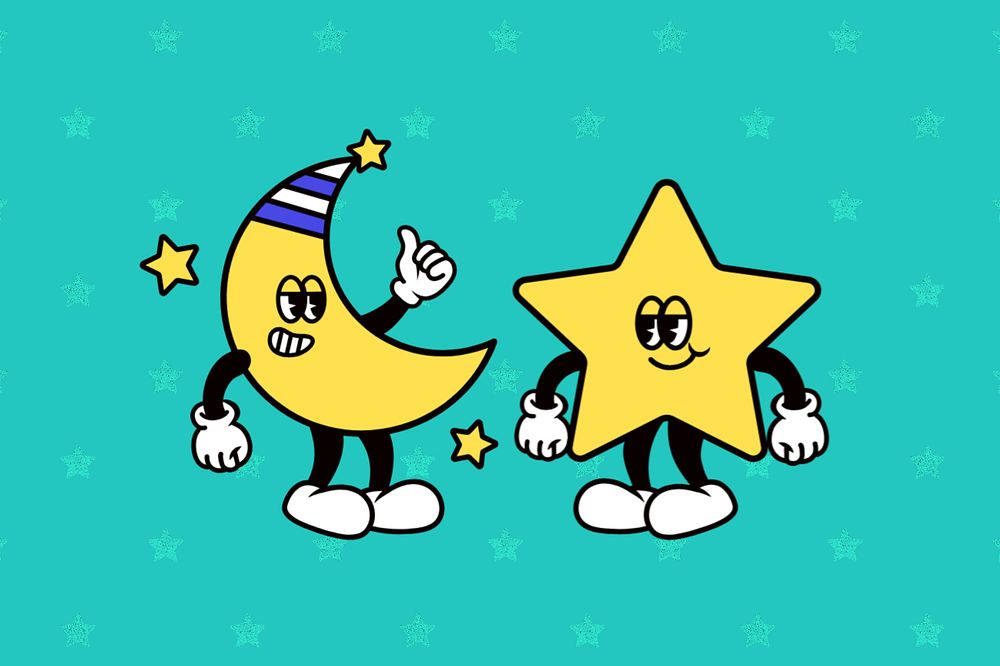 Moon & star cartoon character illustration, editable design