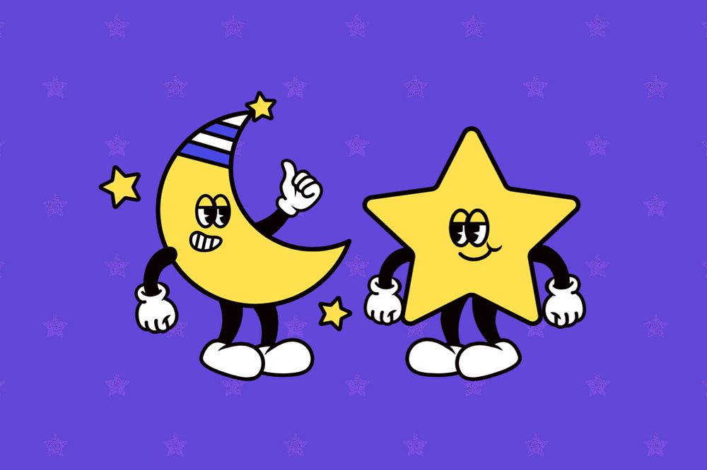 Moon & star cartoon character illustration, editable design