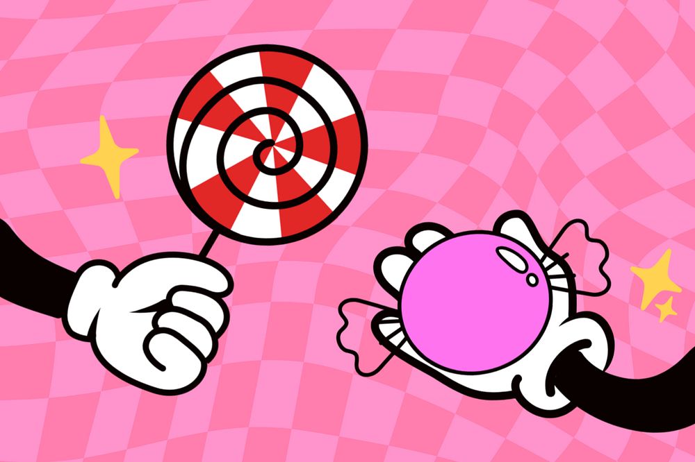 Funky candy lollipop, cartoon illustration, editable design