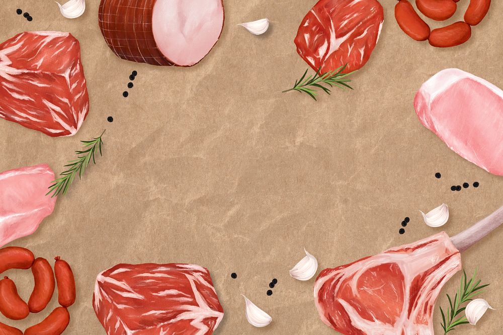 Butchery frame background, raw meat illustration, editable design