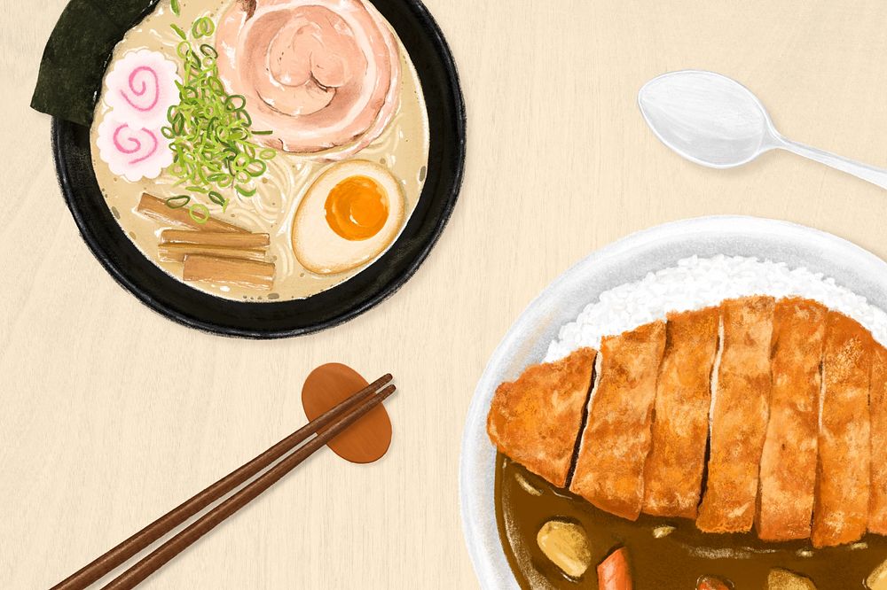 Japanese food background, ramen noodle illustration, editable design