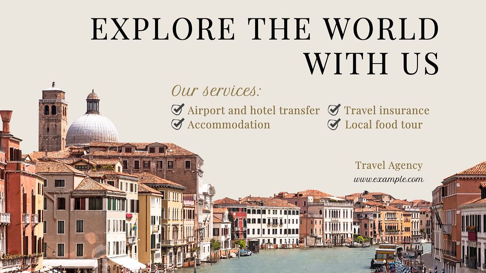 Travel agency blog banner template, editable text