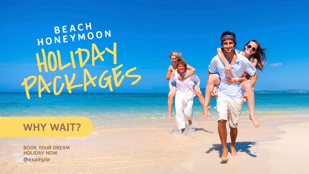 Beach honeymoon holiday blog banner template, editable text