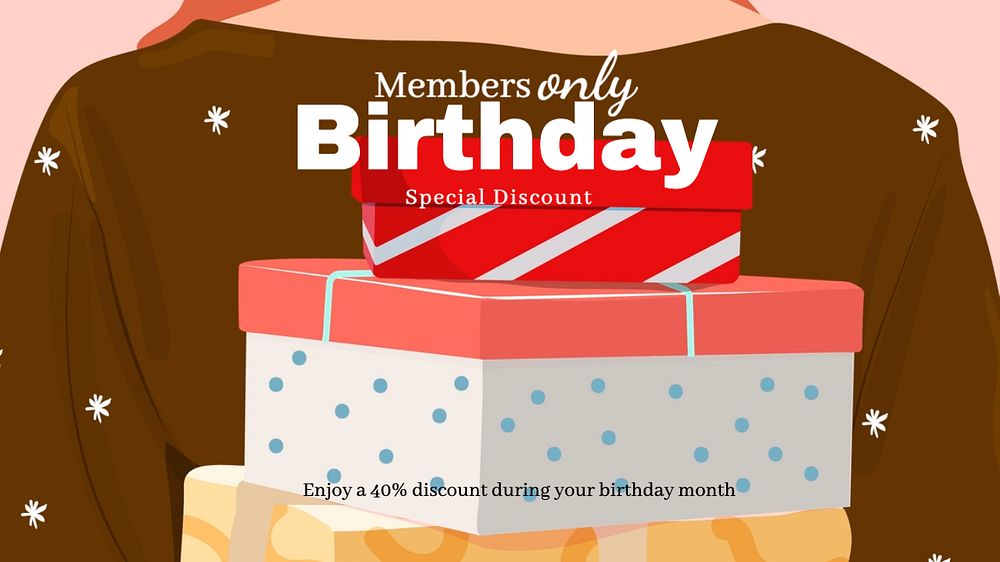 Members' birthday discount blog banner template, editable text