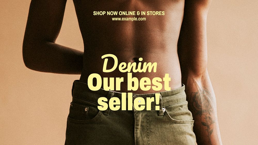 Denim & jeans blog banner template, editable text