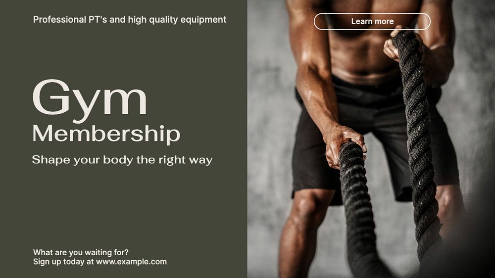 Gym membership  blog banner template, editable text