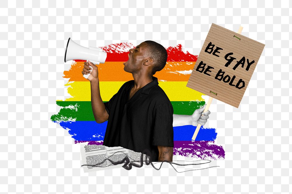 PNG element be gay be bold, LGBT pride photo collage, editable design