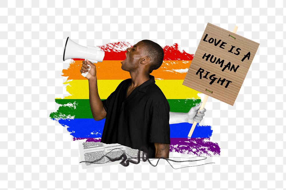 PNG element love is human right, LGBT pride photo collage, editable design