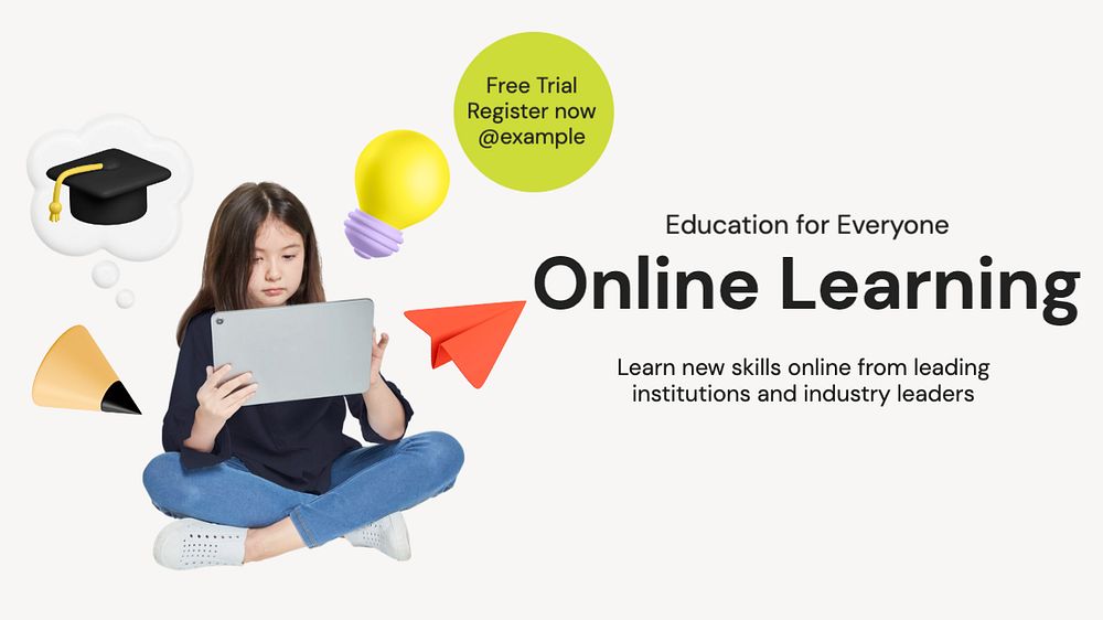 Online learning  blog banner template, editable text