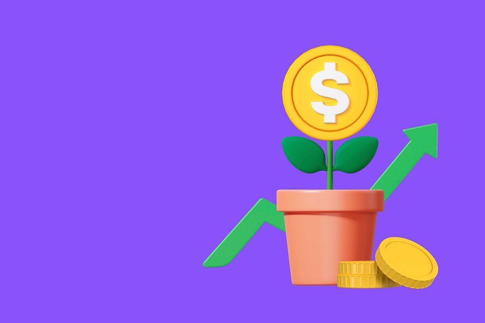 Growing money plant background, 3D editable illustration