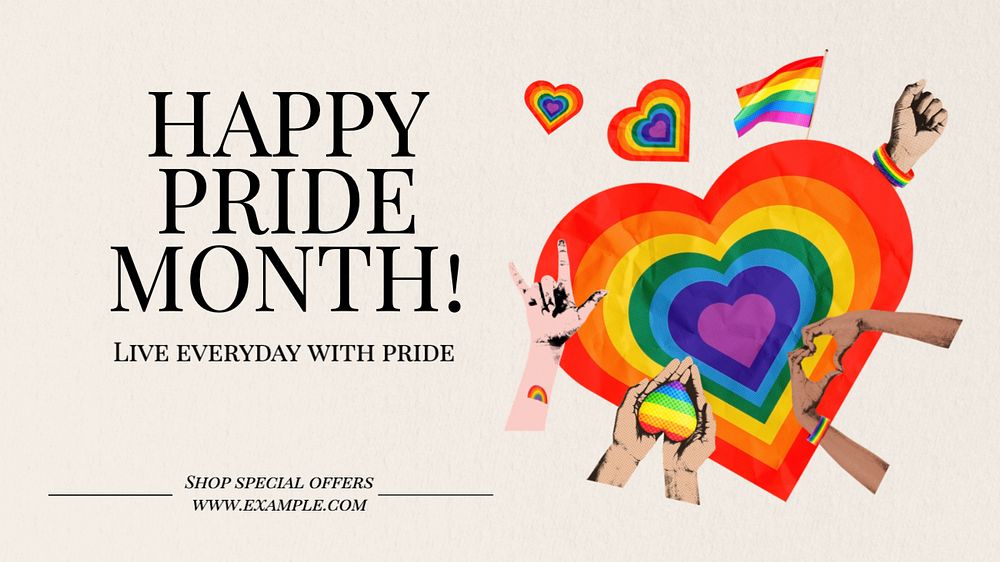 Happy Pride Month blog banner template, editable text