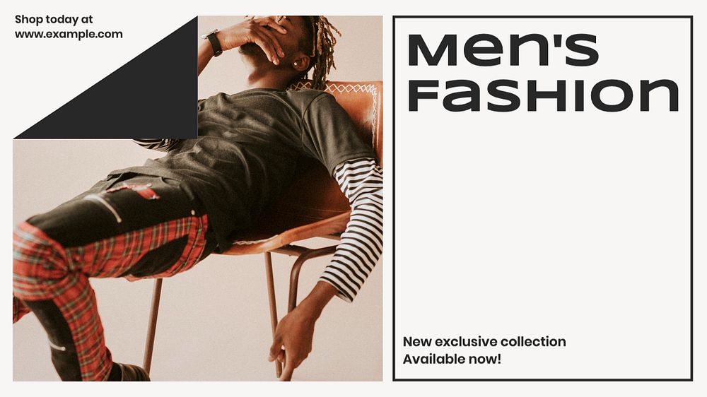 Men's fashion  blog banner template, editable text