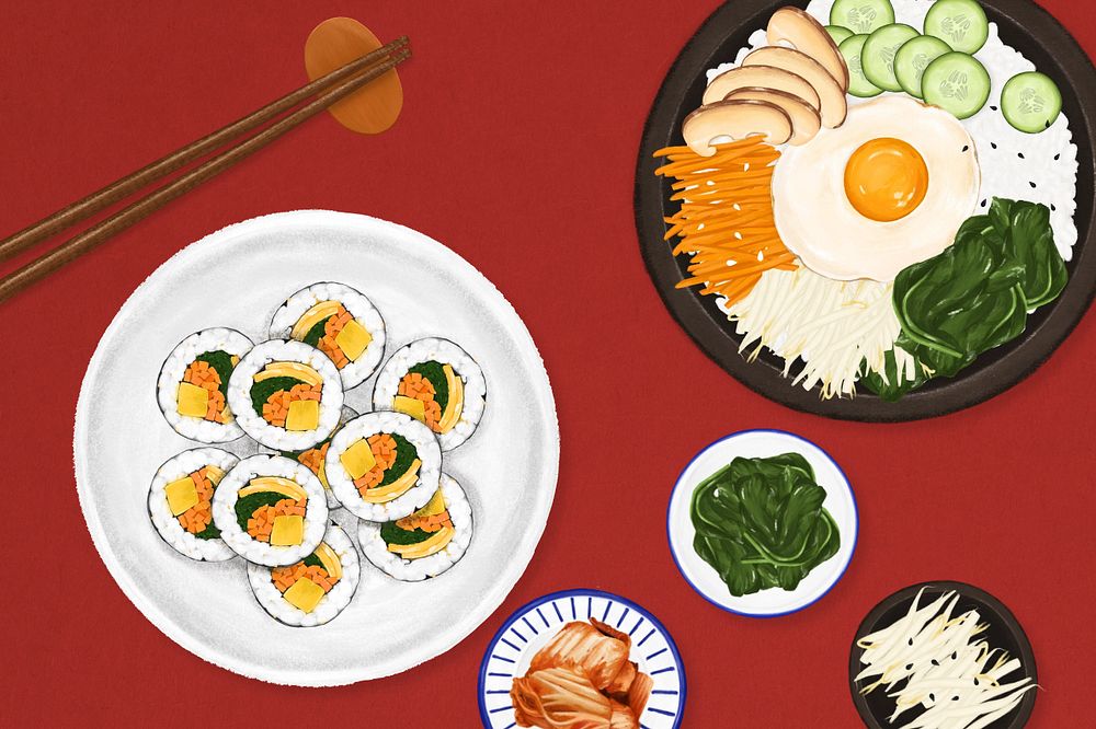 Korean food background, Asian cuisine illustration, editable design